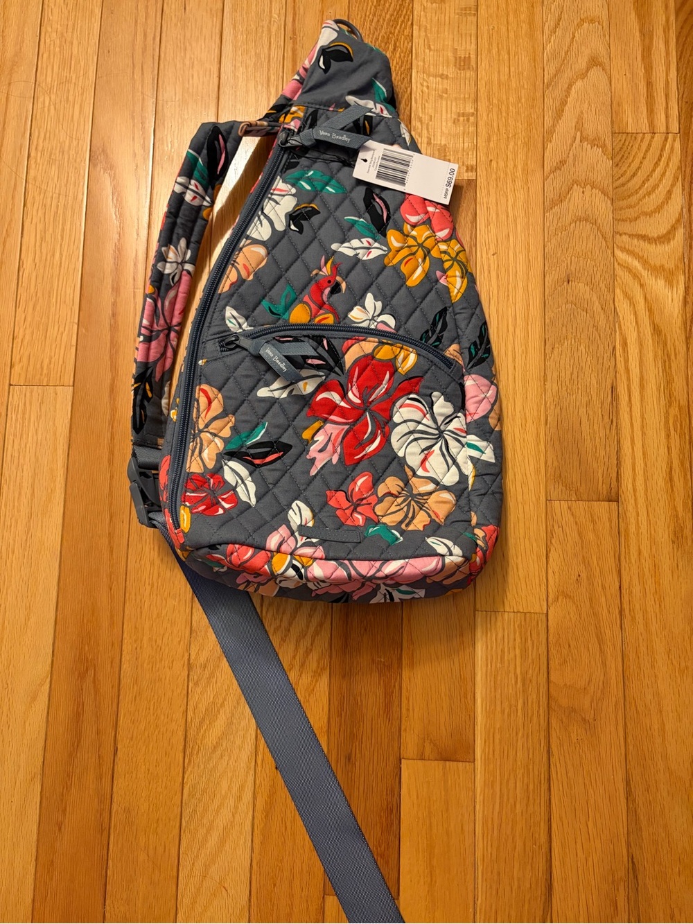 Vera Bradley Gray Quilted Floral Crossbody Sling Bag